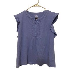 Croft & Barrow Blue Ruffle Sleeve Henley Top | Size Large